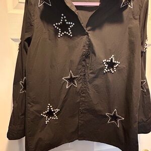 Black Star Cutouts Embellished Button-Up Shirt